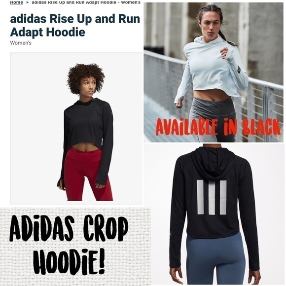 Adidas Woven Black Crop Hoodie Top Rise Up and Run - Picture 1 of 2